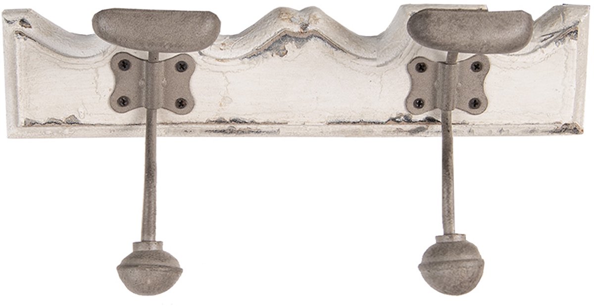 Clayre & Eef Wandkapstok 2 Haken 23x6x10 cm Wit Hout