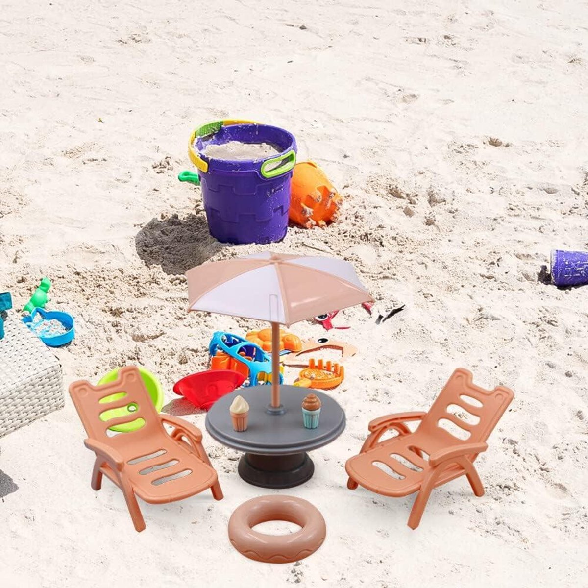 15 Pièces Décorations Plage Miniature - Parasols, Chaises, Palmiers Pour Diorama Et Décoration