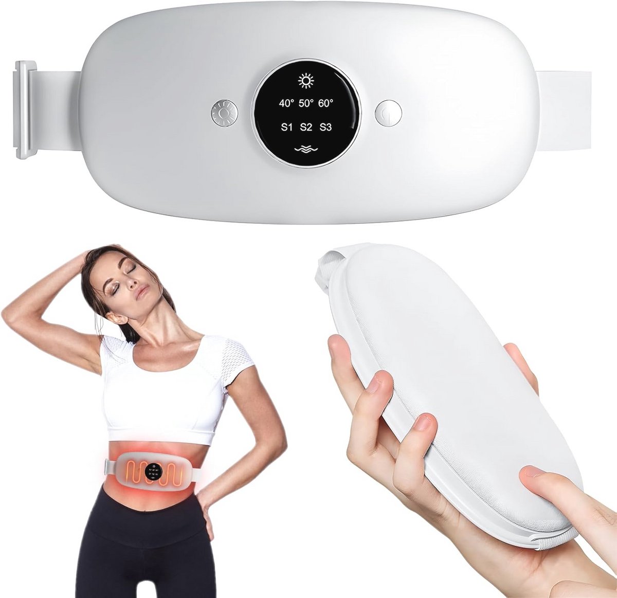 Draagbaar verwarmingskussen met 3 temperaturen en vibratiemassages voor menstruatiepijn