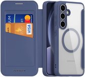 Coque Dux Ducis Skin X Pro compatible avec le Samsung Galaxy S25 | Compatible avec MagSafe/Qi2 | Bibliothèque avec porte-carte RFID | Housse de protection | Bleu transparent