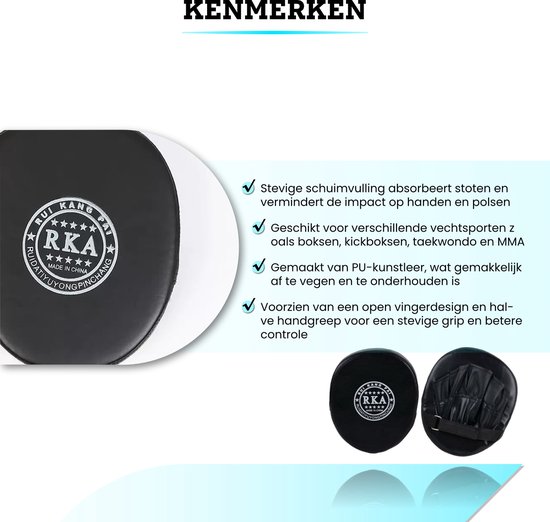 Zwarte bokspad met logo RKA en een open handpad