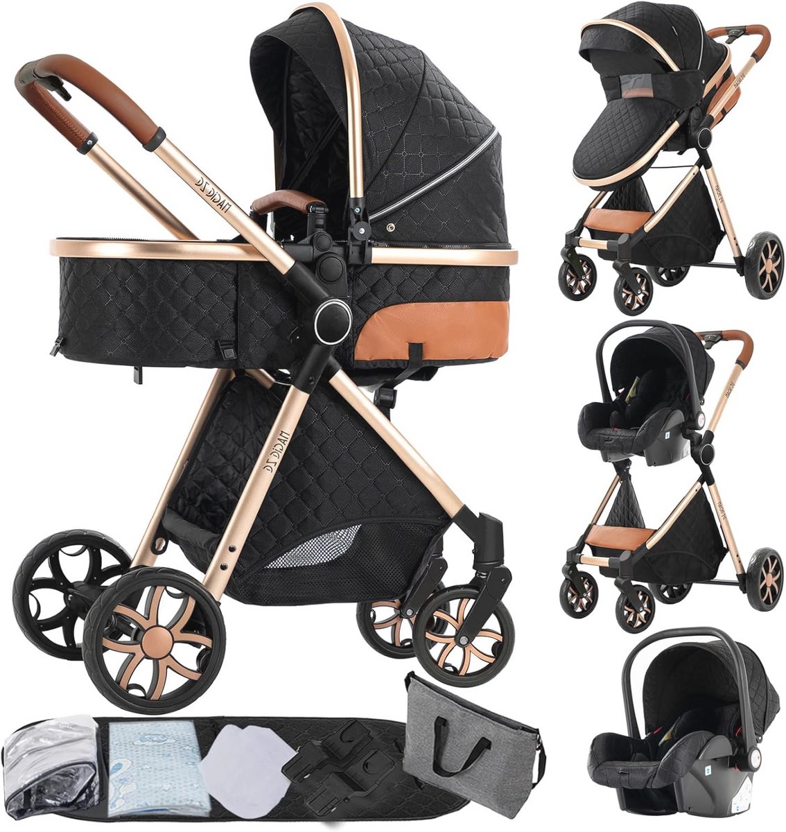Image of 3-in-1 Kinderwagen met Omkeerbare Stuurfunctie en Opvouwbaar Design voor Baby's en Peuters