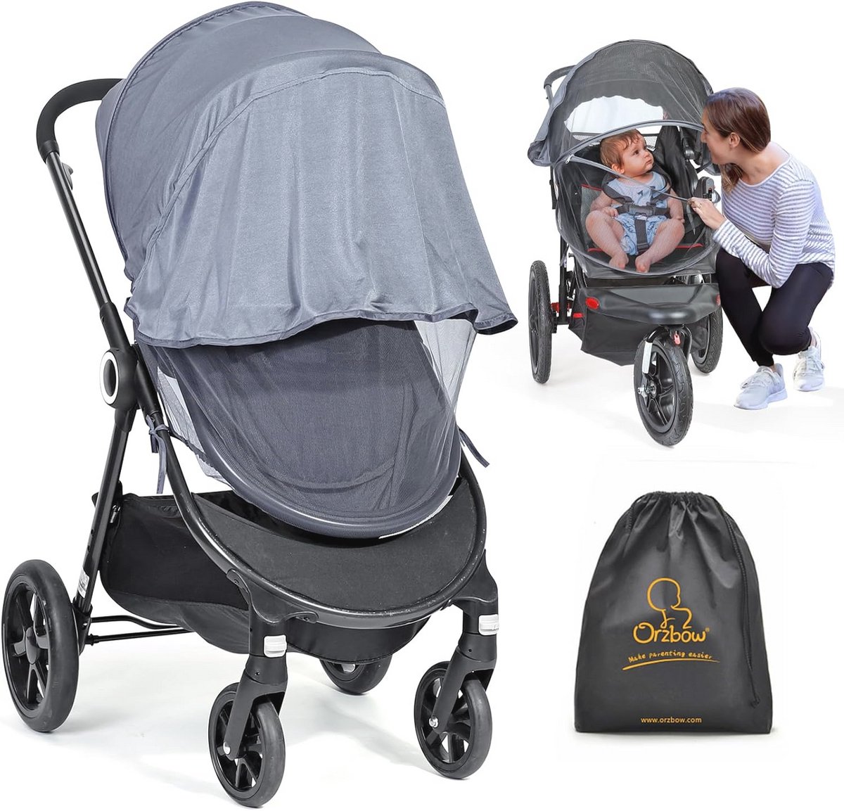 Image of 2 in 1 Zonnescherm en Klamboes voor Kinderwagen - Duurzaam en UV-bescherming met UPF 50+
