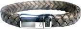 Bela Donaco Armband Business line W12 – RVS – Gevlochten vintage taupe leder