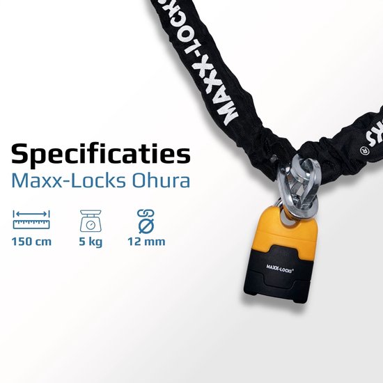 Maxx-Locks Ohura ART 4 Motorslot / Scooterslot + ART 4 Muuranker - Kettingslot met 12 mm Dikke Schakels - Art Gekeurd Slot voor Motor en Scooter & Brommer - 120 cm van Maxx-Locks — afbeelding 3