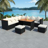 vidaXL 7-delige Loungeset met kussens poly rattan zwart