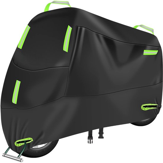 Dutchers® Motorhoes Waterdicht Buiten – 245x105x125 cm – 210D Polyester Regenhoes – Motorfiets Hoes voor Scooter, Bromfiets, Crossmotor & Straatmotor – Met Slotgaten & Reflectiestrepen - Bromfietshoes - Scooterhoes – Weerbestendig - 7 reflectoren