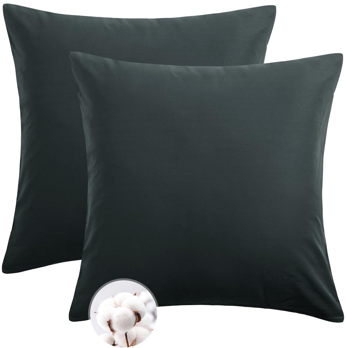 Ibenzoa® Katoenen Kussenslopen Set van 2 met Gemakkelijk Sluitende Rits, Antraciet, 80 x 80 cm, Zacht en Comfortabel