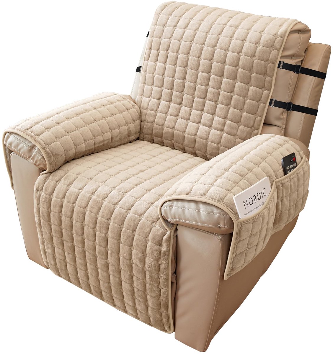 Ibenzoa® Comfortabele en Stijlvolle Stoelbeschermer met Praktische Opbergvakken voor Relaxstoelen en Banken