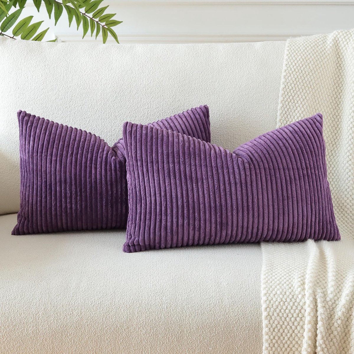Ibenzoa Set van 2 Luxe Corduroy Kussenovertrekken voor Sierlijke en Comfortabele Woonkamer Decoratie paars