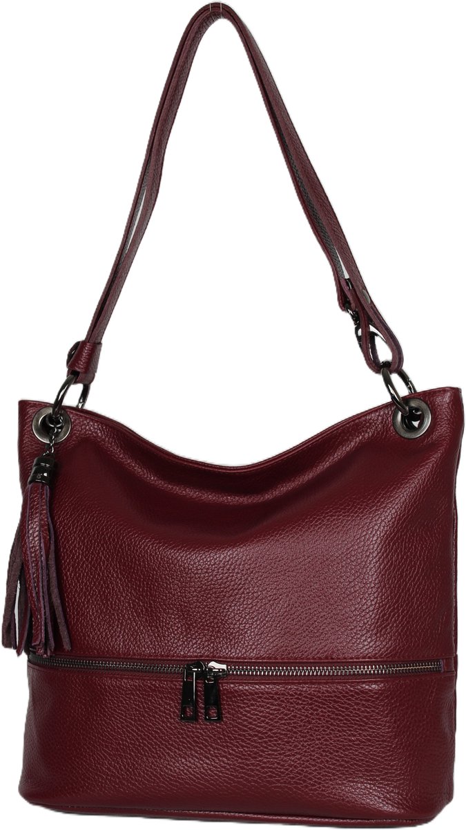 AmbraModa GLX37 - Italiaanse handtas, schoudertas, gemaakt van echt leer bordeaux