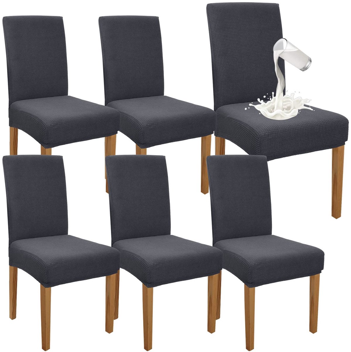 Ibenzoa® Waterafstotende en Rekbare Stoelhoezen Set voor Eetkamerstoelen - 6 Stuks, Grijs