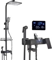 CozyLiving Regendouche met LED Scherm en Thermostaatkraan - Doucheset Zwart - Regendoucheset - Zwart Douchekolom met Thermostatische Mengkraan - 9 inch Douchekop