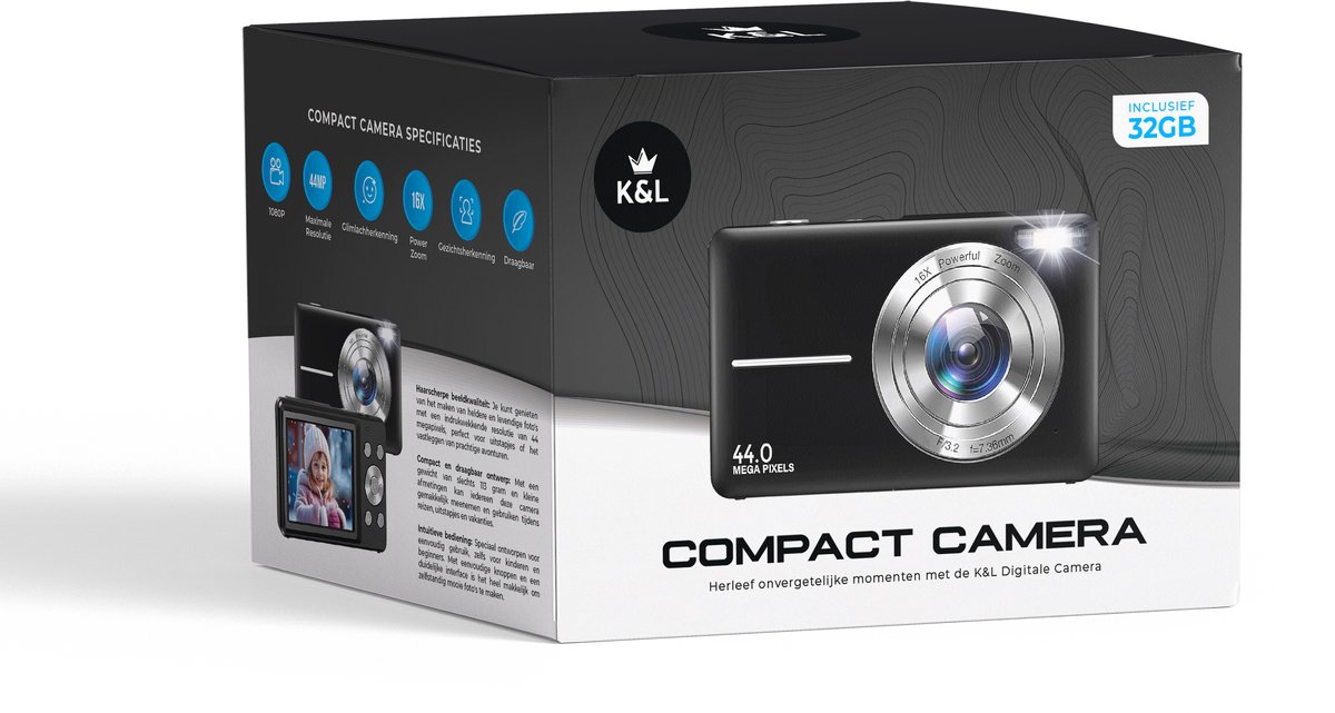 K&L Digitale Camera 4K - 64MP - Fototoestel - Compact Camera - Vlog Camera - Voor Kinderen - Inclusief 64GB - NL Software – foto 2