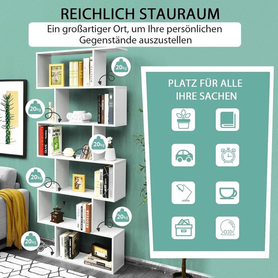 COSTWAY Boekenkast met 6 Niveaus, Staandrek Ruimteverdeler COSTWAY Boekenkast met 6 Niveaus, Staandrek Ruimteverdeler