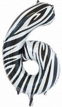 Folie Ballon Cijfer 6 Zebra XL 86cm leeg