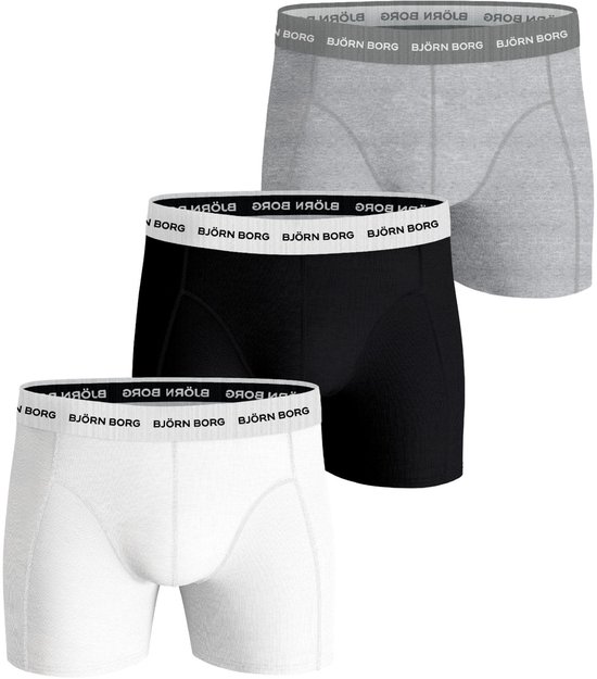 Boxer Björn Borg en Cotton stretch pour homme - Zwart/ Grijs/ Wit - Lot de 3 pièces - Sous-vêtements homme - Boxer - Taille L