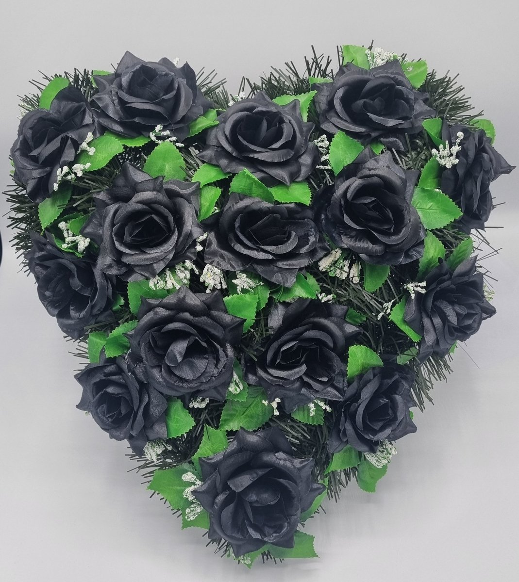 Bloemstuk - W674/62 - Hart - Roos - Zwart - 40cm - Verzwaard - Buigzaam - Grafdecoratie