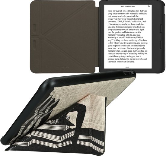 kwmobile e-reader hoesje geschikt voor Kobo Libra Colour hoes - Ereader flip case met standaard - E reader cover van kunstleer - In zwart / beige van kwmobile — afbeelding 5