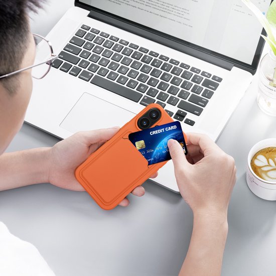 Étui kwmobile compatible avec Apple iPhone 16 - Étui avec porte-cartes - Coque en TPU orange