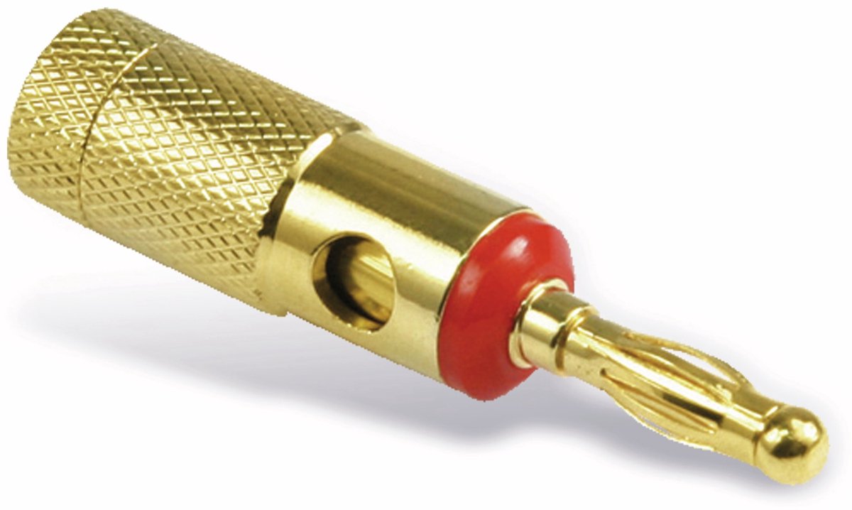 Dynavox Banaanstekker male - Klemcilinder - Verguld - Rood - Per 1 stuk(s)