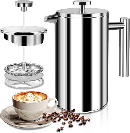 Stainless Steel Coffee Maker, 350 ml, High Quality French Press, Double Wall Insulated System with Two Layer Construction, Large Capacity, Ideal for Giving As a Gift to-2025 Nieuw