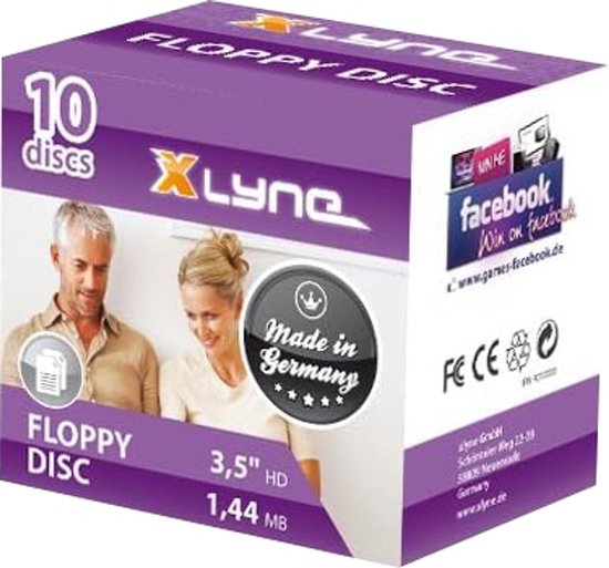 Xlyne Disquette 10 Disquettes 3,5 1,44 Mo XLYNE - Formatées MS-DOS - Testées Sans Virus - Pour Sauvegarde Fichiers Disquettes 3.5 Pouces