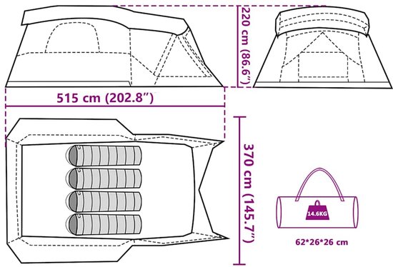 vidaXL - Tent - met - luifel - 4-persoons - waterdicht - groen van Vidaxl — afbeelding 4