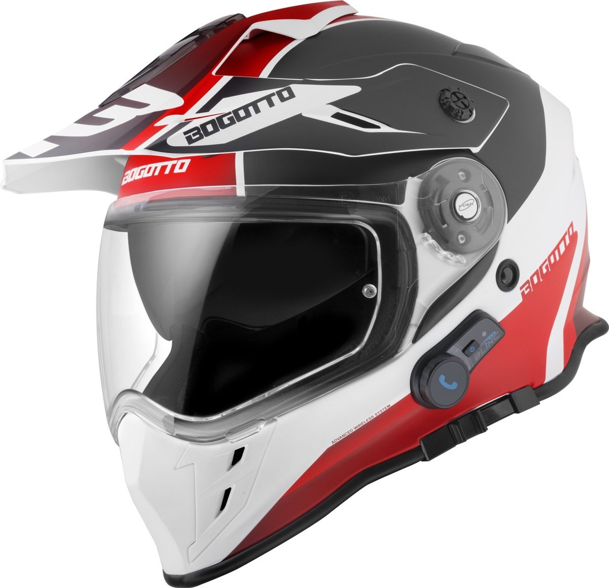 Bogotto H331 BT Tour EVO Zwart Wit Rood Bluetooth Enduro Helm - Maat L - Helm