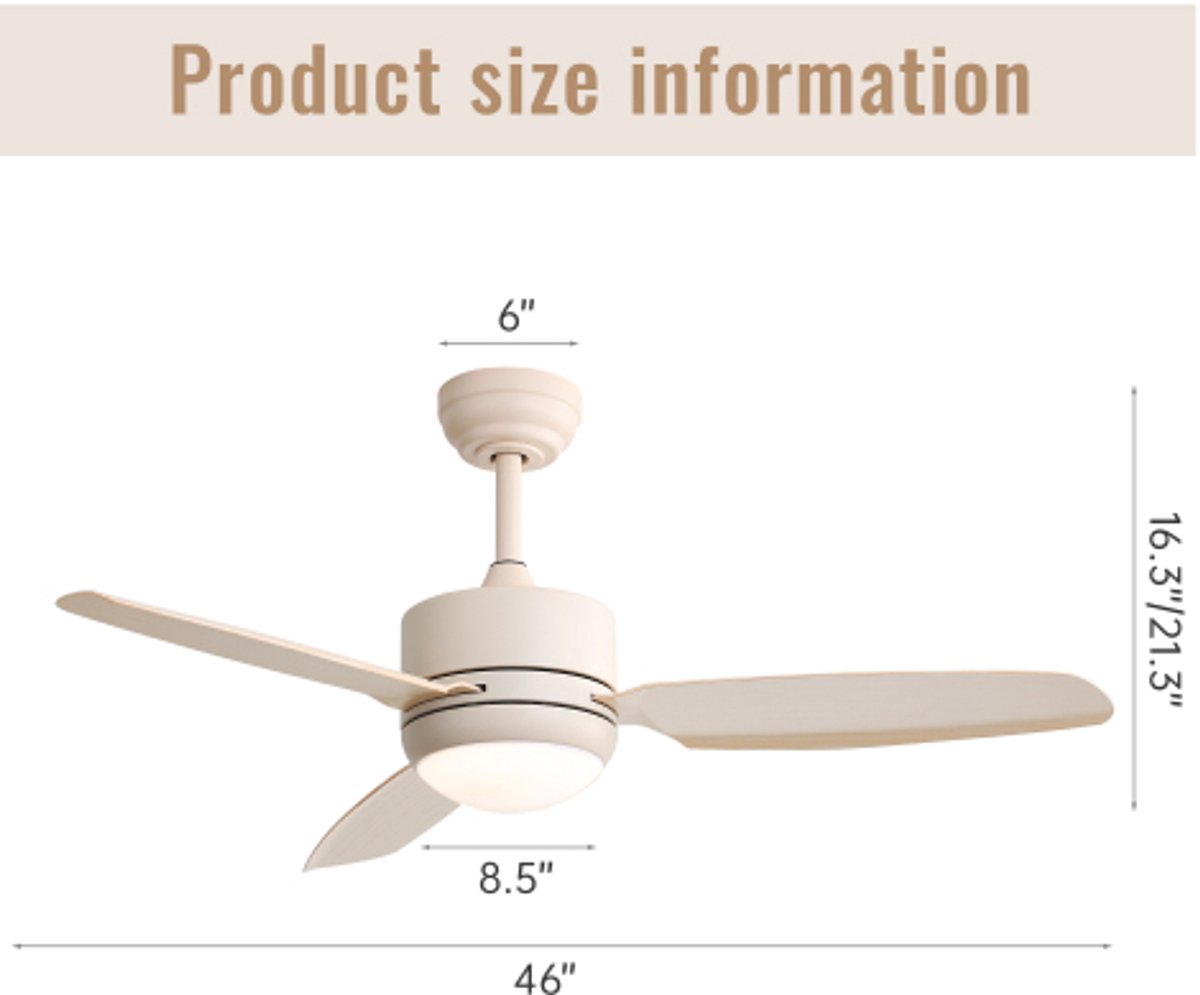46 inch plafondventilator met verlichting, 3 ABS-bladen, 6-snelheden DC-motor, afstandsbediening voor slaapkamer – foto 2