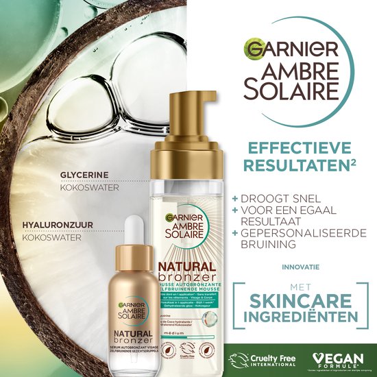 Garnier Ambre Solaire Self Tan Mousse - Zelfbruiner voor Lichaam & Gezicht met Hydraterend Kokoswater - 200ml