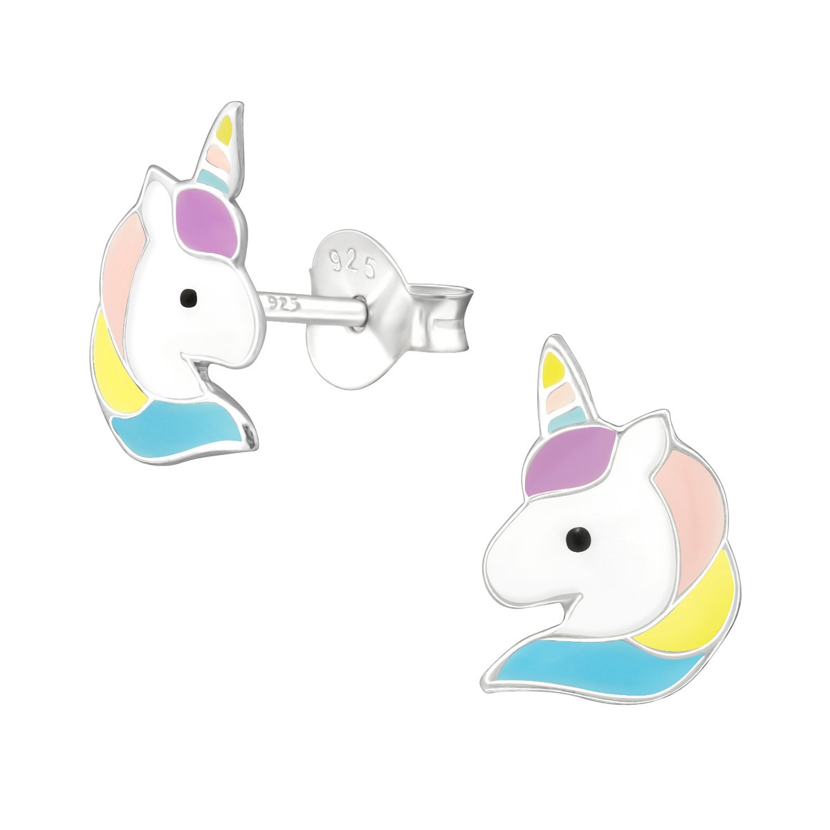 Oorbellen meisje unicorn - zilver - lila - turquoise - pastel