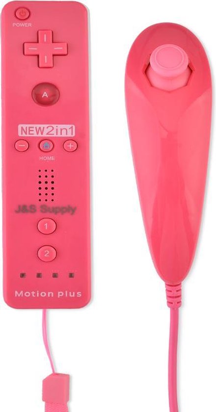 J&S Supply Motion Plus Controller + Nunchuk Controller - Geschikt Voor Nintendo Wii + Wii U - Roze