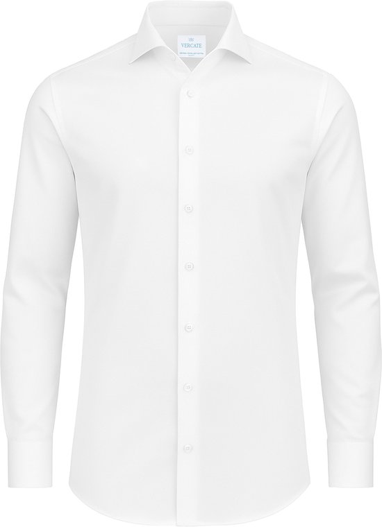 Vercate - Strijkvrij Overhemd - Wit - Slim Fit - Katoen Satijn - Lange Mouw - Heren - Maat 42/L