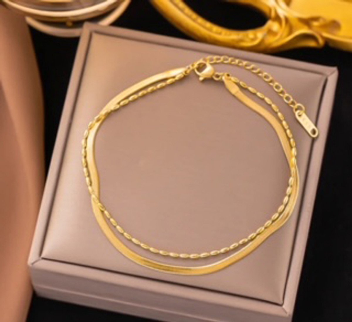 JP Family Jewelry - Luxe Armband - Dubbel Verguld RVS, Lengte 15-21 cm
