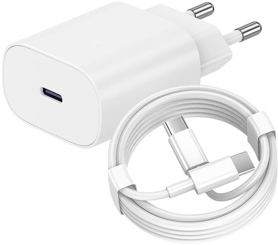 USB C Snellader 25W + USB-C Kabel 2M - Oplader - Geschikt voor: Apple iPhone 15 / 16 / Samsung Galaxy S25/S24/S23/S22/S21/A56/A55/A54/A53/A52/A25/A24/A16/A15/A14 - USB-C Lader - Wit