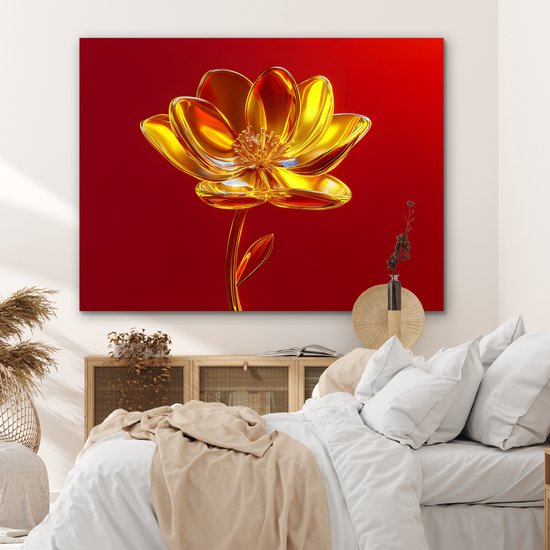 Aluminium schilderij 160x120 cm - Wanddecoratie metaal - Bloem - Goud - Glazen - Metalen muurdecoratie woonkamer - Decoratie industrieel - Foto op dibond - Industriële accessoires slaapkamer