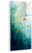 MuchoWow® Glasschilderij 40x80 cm - Schilderij acrylglas - Waterplanten - Vissen - Kleurrijk - Water - Foto op glas - Muurdecoratie woonkamer - Wanddecoratie slaapkamer - Schilderijen