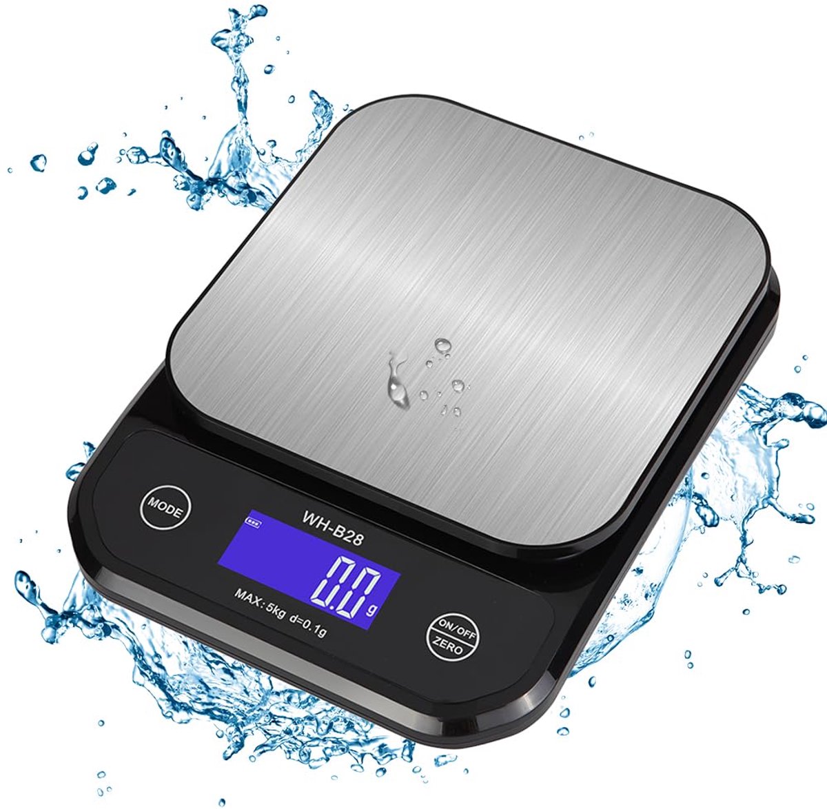 Digitale Waterdichte Keukenweegschaal - 5 kg met 0,5 g Precisie, Oplaadbaar en Roestvrij Staal - LCD-display voor Bakken, Koken en Medische Toepassingen