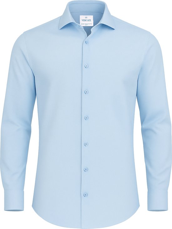 Vercate - Strijkvrij Overhemd - Lichtblauw - Blauw - Slim Fit - Twill Geweven Katoen - Lange Mouw - Heren - Maat 41/L