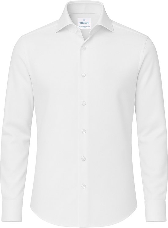 Vercate - Strijkvrij Overhemd - Wit - Slim Fit - Twill Geweven Katoen - Lange Mouw - Heren - Maat 42/L
