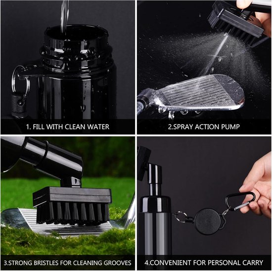 Golf accessoires-Golfclubborstel en groefreinigingsgereedschap-Met lekvrije opslagbuis, knijpfles, borstelkop, en karabijnhaak van Merkloos — afbeelding 4