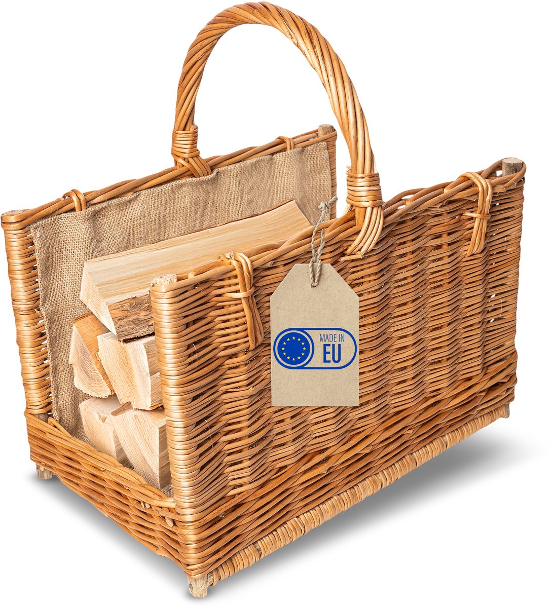 Creative Home Rieten Mand met Handvat voor Openhaardhoutopslag Jute | 45 x 30 x 47 cm Grote Rechthoekige Licht | Handgeweven Handgemaakt Duurzaam | Natuurlijk Bruin Dikke Wilg | Multifunctioneel