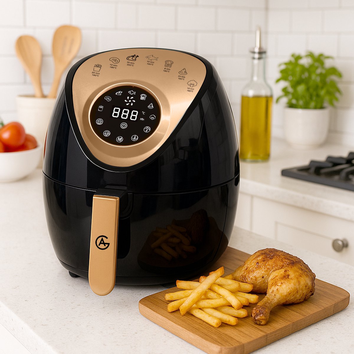 AG5200 Airfryer - Zwart - Compact - tot 4 Personen - 4 Liter - Anti-aanbak - Uitneembare Bak - Vaatwasserbestendig - Met Receptenboek - Stil- Snelkooktechnologie - — afbeelding 7
