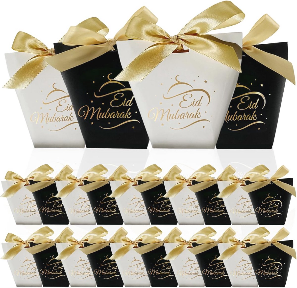 Set van 24 Eid Mubarak Geschenkzakjes voor Ramadan - Luxe Cadeauzakjes in Zwart en Wit voor Feestdecoratie
