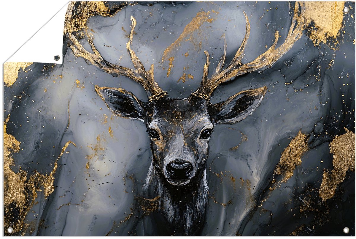 Abstract hert met gouden accenten - Hert posters - Tuinschilderij dieren - Abstract - Weer