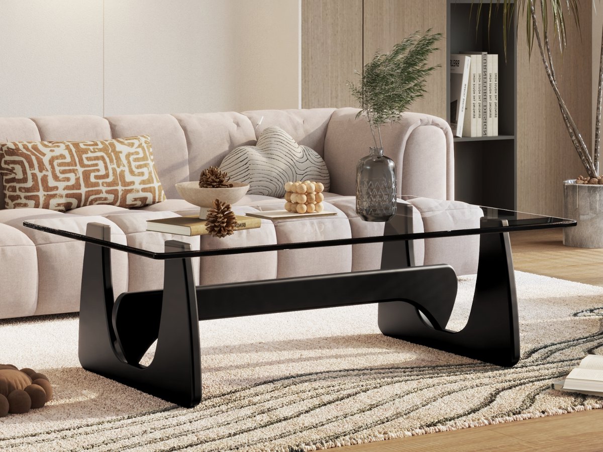 Salontafel - Zwart Hout - Glas - Tafel - Design tafel - Coffee table - Koffietafel