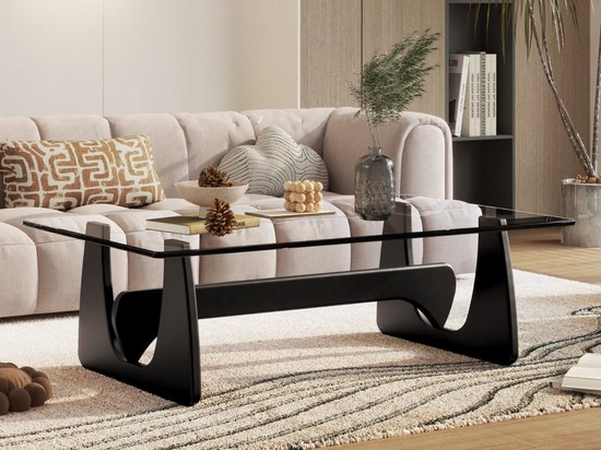 Salontafel - Zwart Hout - Glas - Tafel - Design tafel - Coffee table - Koffietafel