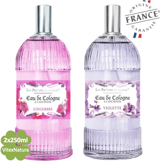 Gingember en Violette Eau de Cologne 2 x 250 ML | merk A L'Ancienne | unisex | multifunctioneel als parfum, roomspray en fris linnengoed | Franse Parfum de Grasse