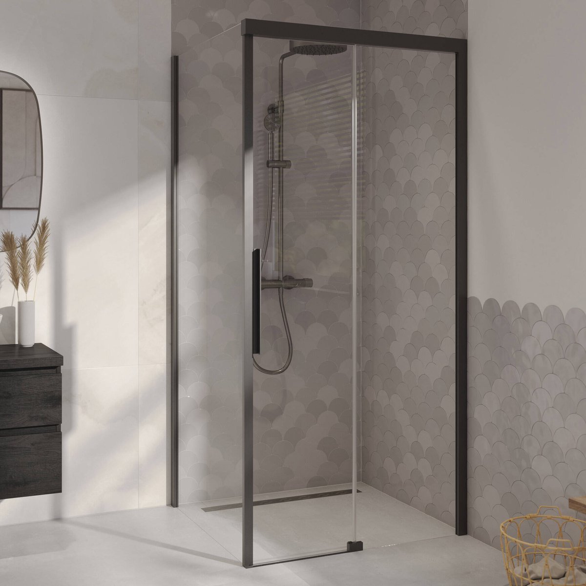 Ben IMotion zijwand links t.b.v. schuifdeur 90x206cm mat zwart/helder glas